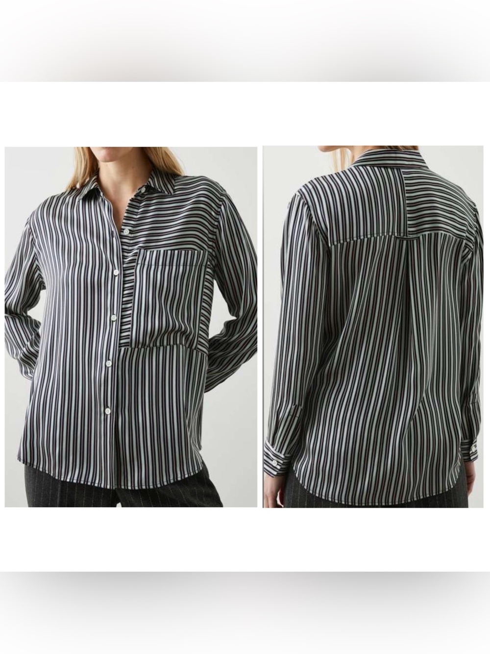 Rails Spencer Shirt Aspen Stripe 100% Silk Satin Long Sleeve Blouse Size Small